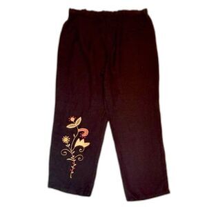 Indigo Moon black linen embroidered pants. Size large